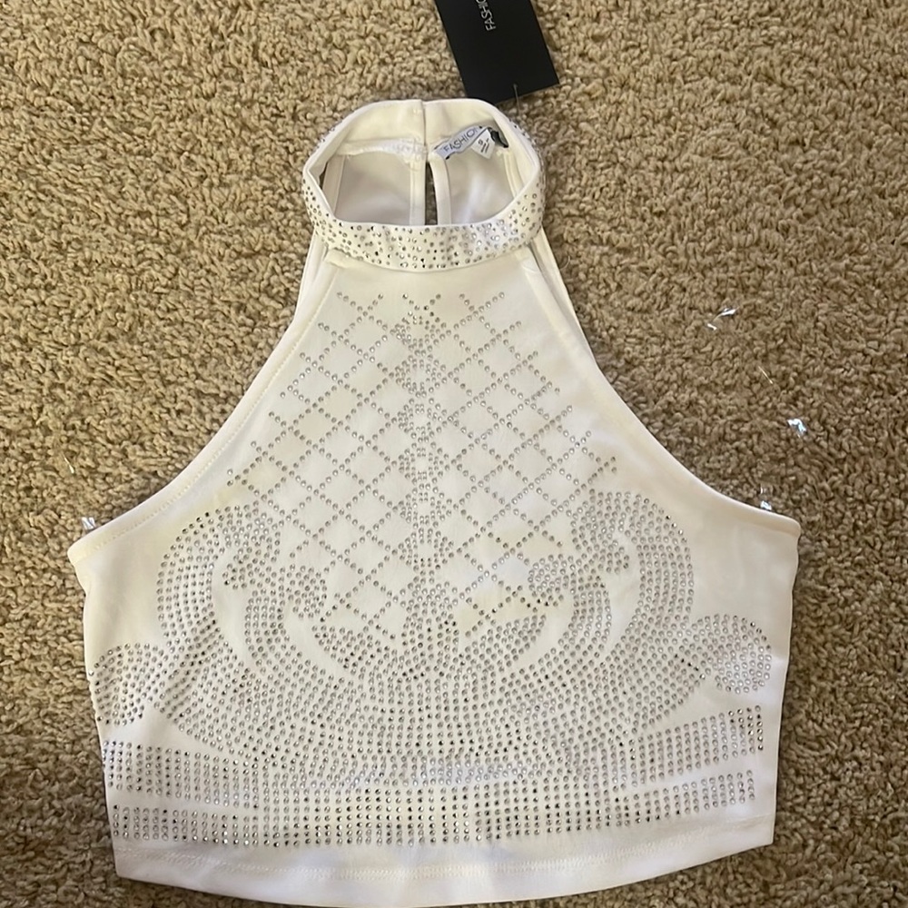 Brand new white rhinestone top